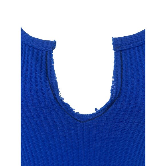 Free People x We The Free Blue Waffle Knit Bell Sleeve Relaxed Fit Top - Picture 12 of 16
